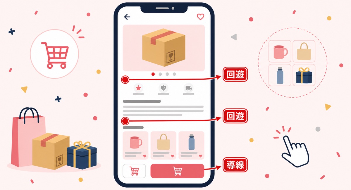 Yahoo!ショッピングの商品ページで回遊導線を設置する位置を示した図