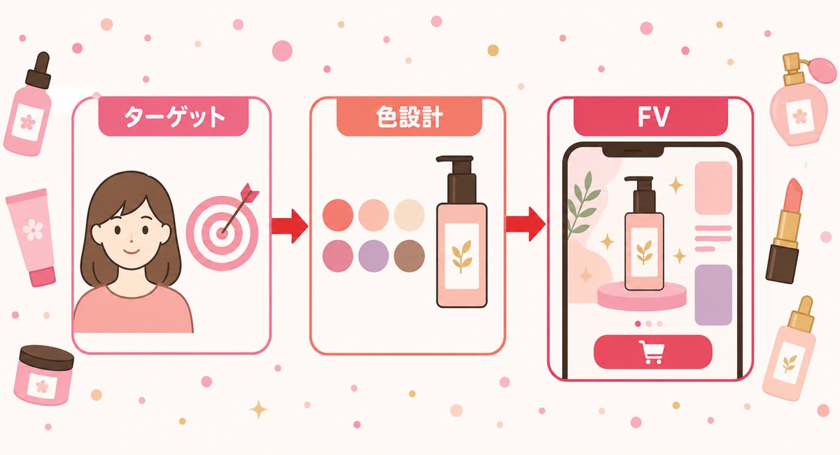 Yahoo!ショッピングの化粧品コンテンツ制作の流れを示した図