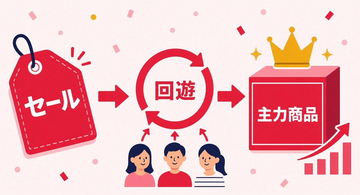 セールから主力商品づくりにつなげる流れを示した図