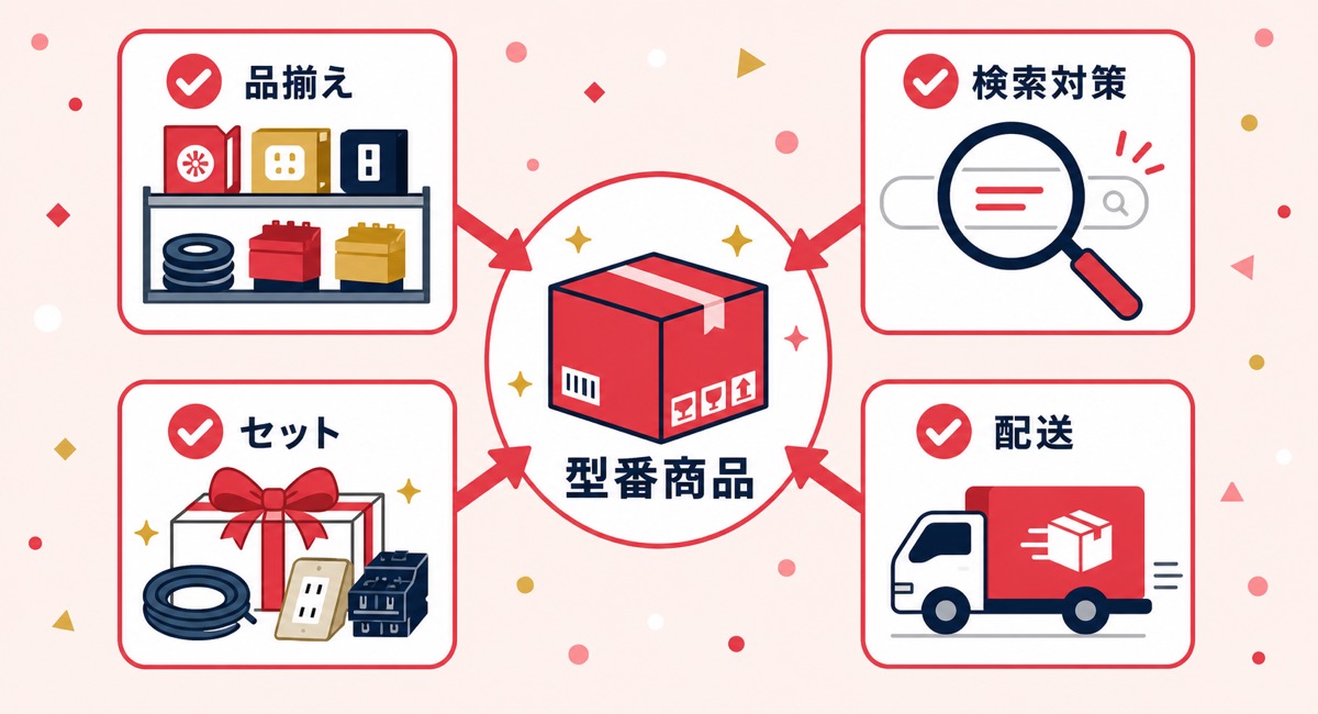 Yahoo!ショッピングで型番商品を差別化する4つの視点を示した図