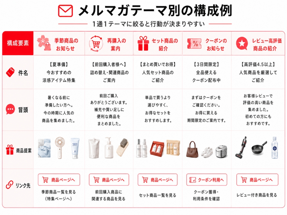 Yahoo!ショッピングのメルマガテーマ別構成例