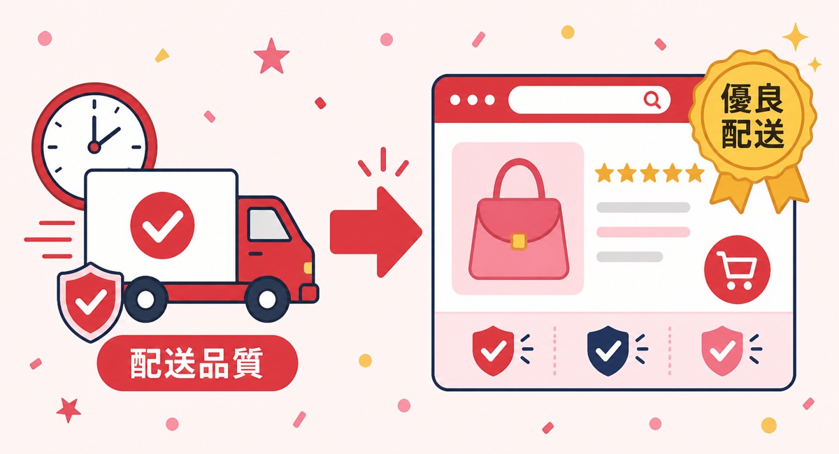 Yahoo!ショッピングの優良配送ラベルの条件とメリットを示した図