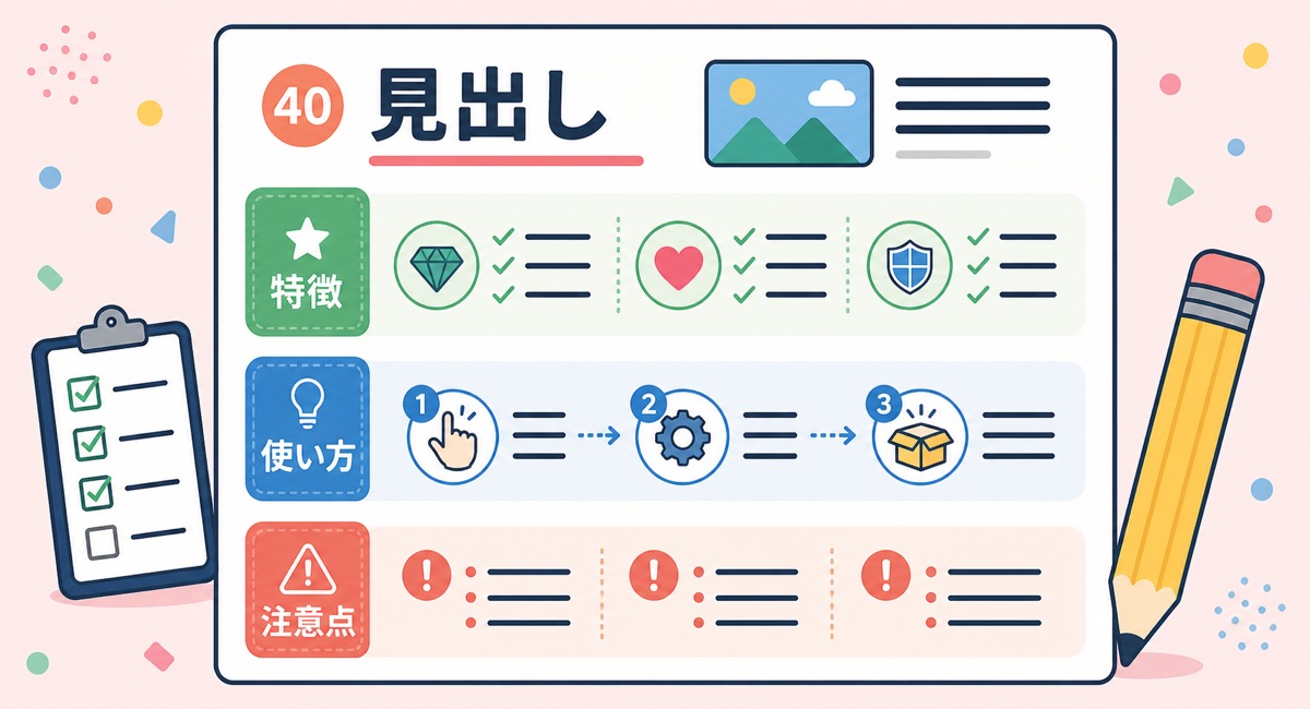 Yahoo!ショッピングの商品説明文を構造化する書き方を示した図