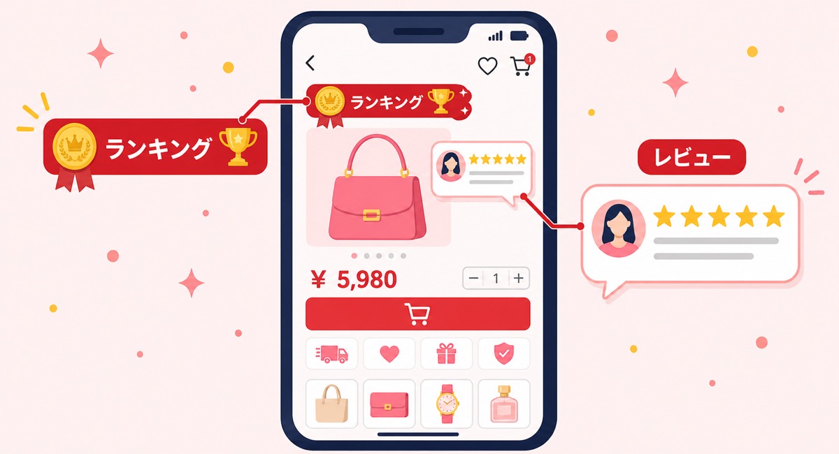 Yahoo!ショッピングの商品ページにランキング情報を掲載する例を示した図