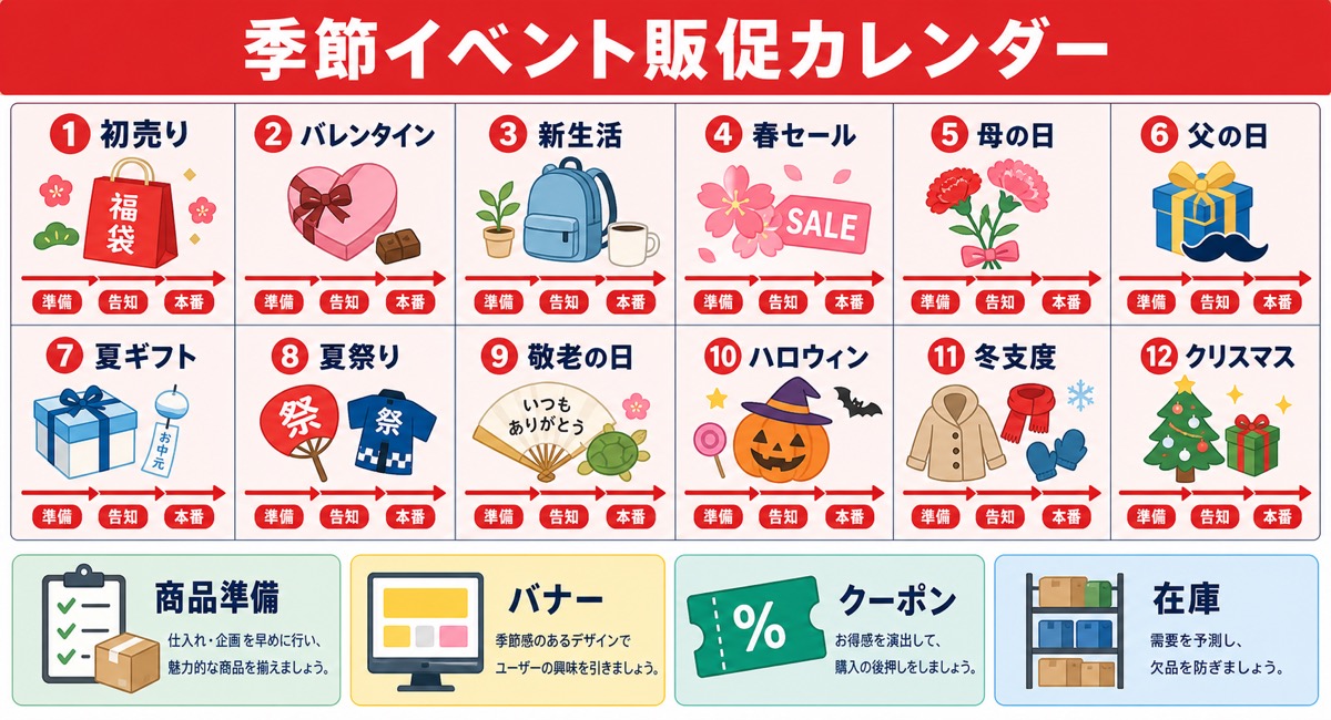 Yahoo!ショッピングの季節イベントと準備時期をまとめたカレンダー表