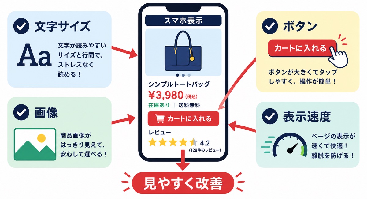 Yahoo!ショッピングのパソコン表示とスマートフォン表示の違いを示した図