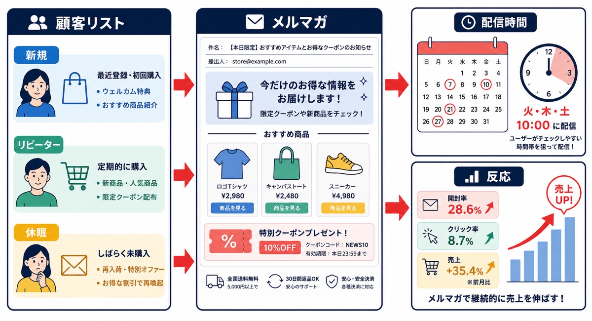Yahoo!ショッピングのストアニュースレターのセグメント配信を示した図