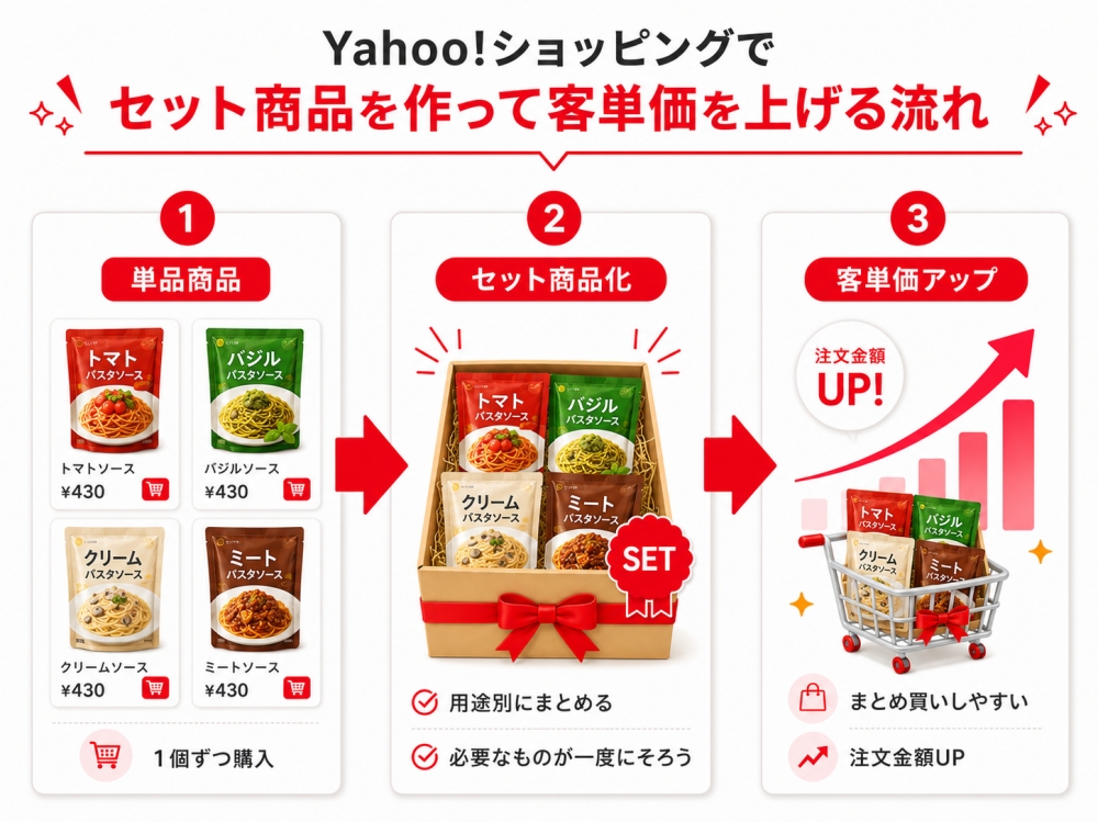 Yahoo!ショッピングでセット商品を作って客単価を上げる流れ<